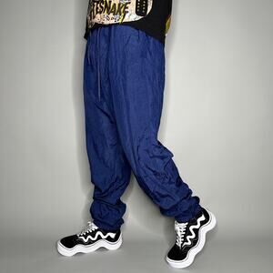 Vintage Bill Blass Track Pants Navy Blue Nylon Joggers has Ankle Zippers 90s